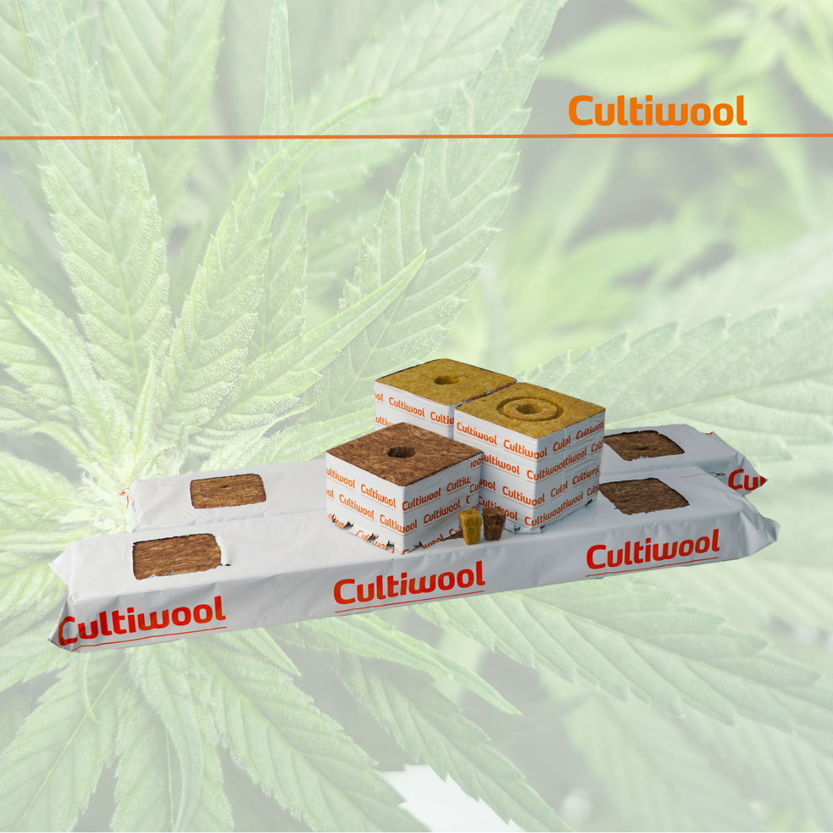 Cultiwool Original and Prime product mix; slabs, blocks, and plugs.